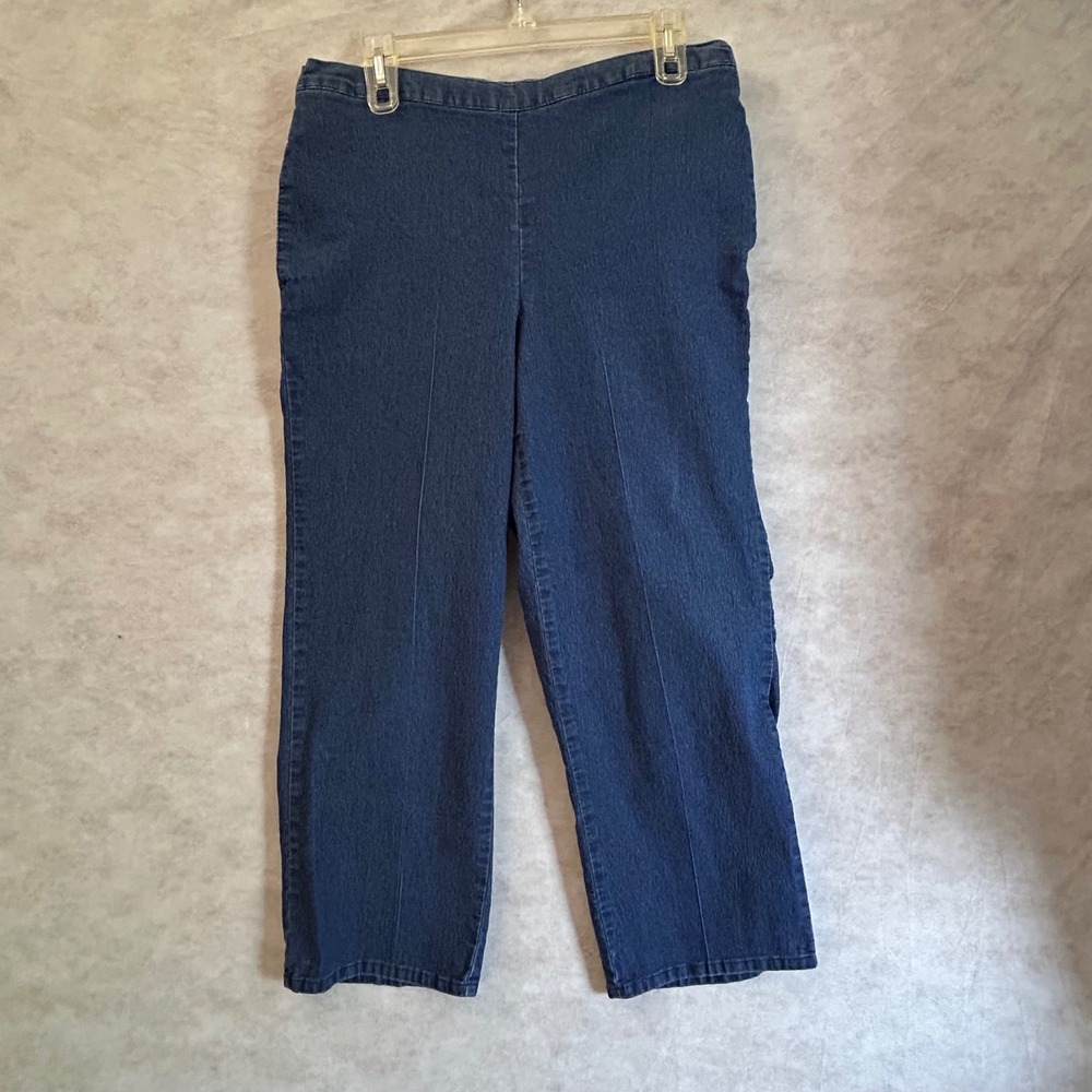 Alfred Dunner Petite Dark Wash Elastic Waist Straight Leg Denim Pants 16P